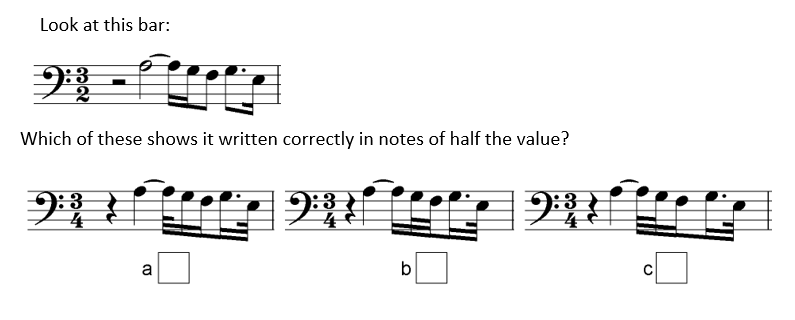 abrsm grade 3 typical exam question on rewriting a rhythm