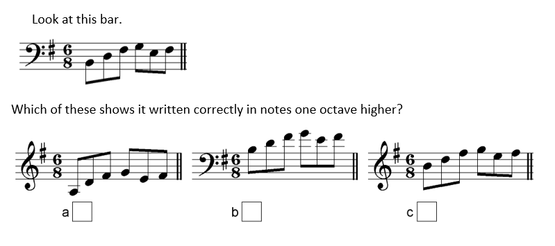 typical grade 3 ABRSM music theory transposition question