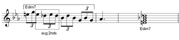 augmented 2nds in diminished 7th broken chord